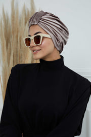 Glamour Knot Velvet Pre-Tied Turban, Super Soft Handmade Instant Turban Head Cover for Women, Velvet Winter Hat, Comfy Chemo Headwear,B-68K Mink