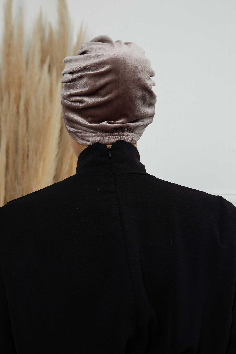 Glamour Knot Velvet Pre-Tied Turban, Super Soft Handmade Instant Turban Head Cover for Women, Velvet Winter Hat, Comfy Chemo Headwear,B-68K Mink