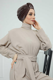 Glamour Knot Velvet Pre-Tied Turban, Super Soft Handmade Instant Turban Head Cover for Women, Velvet Winter Hat, Comfy Chemo Headwear,B-68K Mink