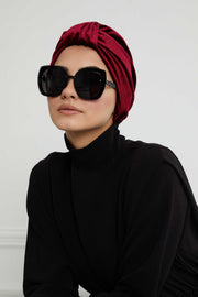 Glamour Knot Velvet Pre-Tied Turban, Super Soft Handmade Instant Turban Head Cover for Women, Velvet Winter Hat, Comfy Chemo Headwear,B-68K Maroon