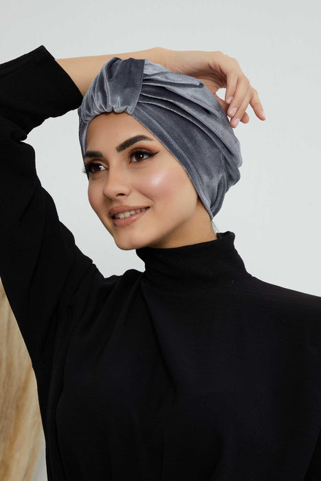 Glamour Knot Velvet Pre-Tied Turban, Super Soft Handmade Instant Turban Head Cover for Women, Velvet Winter Hat, Comfy Chemo Headwear,B-68K