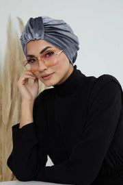 Glamour Knot Velvet Pre-Tied Turban, Super Soft Handmade Instant Turban Head Cover for Women, Velvet Winter Hat, Comfy Chemo Headwear,B-68K Grey