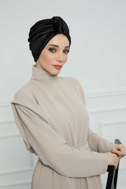 Glamour Knot Velvet Pre-Tied Turban, Super Soft Handmade Instant Turban Head Cover for Women, Velvet Winter Hat, Comfy Chemo Headwear,B-68K Black