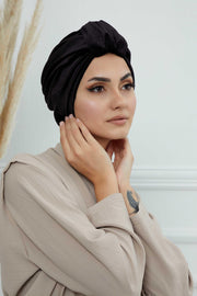 Glamour Knot Velvet Pre-Tied Turban, Super Soft Handmade Instant Turban Head Cover for Women, Velvet Winter Hat, Comfy Chemo Headwear,B-68K Black