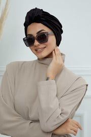 Glamour Knot Velvet Pre-Tied Turban, Super Soft Handmade Instant Turban Head Cover for Women, Velvet Winter Hat, Comfy Chemo Headwear,B-68K Black