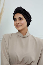 Glamour Knot Velvet Pre-Tied Turban, Super Soft Handmade Instant Turban Head Cover for Women, Velvet Winter Hat, Comfy Chemo Headwear,B-68K Black