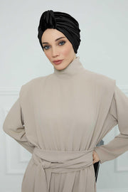 Glamour Knot Velvet Pre-Tied Turban, Super Soft Handmade Instant Turban Head Cover for Women, Velvet Winter Hat, Comfy Chemo Headwear,B-68K Black