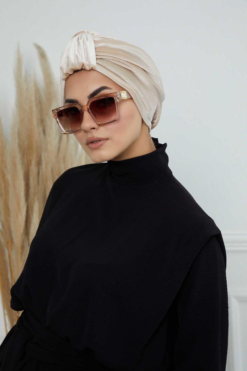 Glamour Knot Velvet Pre-Tied Turban, Super Soft Handmade Instant Turban Head Cover for Women, Velvet Winter Hat, Comfy Chemo Headwear,B-68K Beige