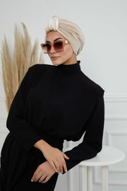 Glamour Knot Velvet Pre-Tied Turban, Super Soft Handmade Instant Turban Head Cover for Women, Velvet Winter Hat, Comfy Chemo Headwear,B-68K Beige