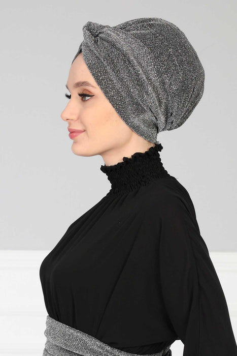 Glitter Instant Turban for Women Polyester Head Wrap Lightweight Head Scarf Modest Headwear  Patterned Bonnet Cap,B-4SIM