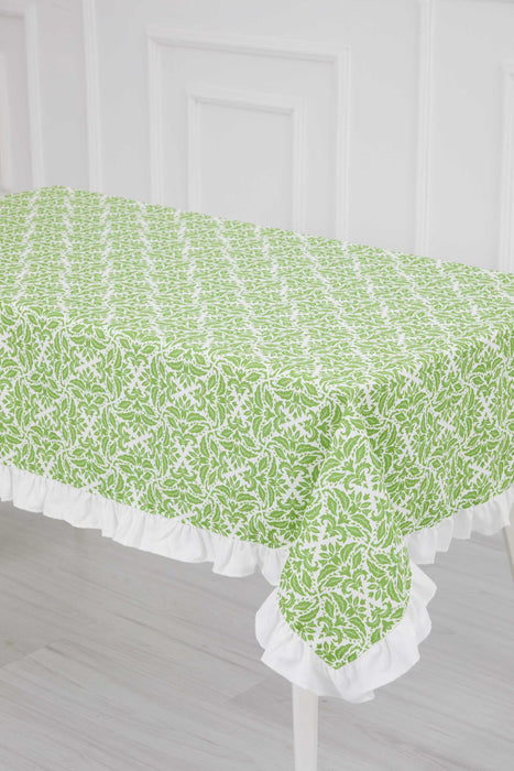 Green Washable Wipeable Table Cloth with Frilled Edges,M-14K