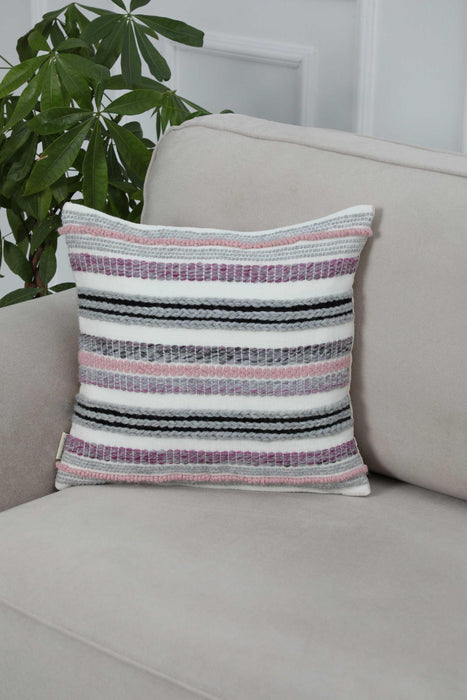 Decorative Throw Pillow Cover with Horizontal Stripes, Traditional Anatolian Hand Loom Woven 18x18 Inches Cushion Cover for Couch,K-260