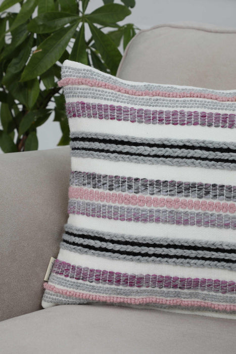 Decorative Throw Pillow Cover with Horizontal Stripes, Traditional Anatolian Hand Loom Woven 18x18 Inches Cushion Cover for Couch,K-260