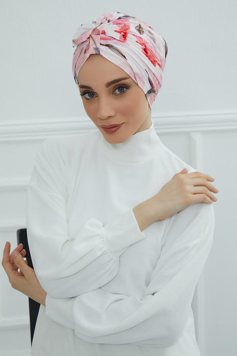 Handmade Instant Turban Bonnet Cap with Bow Tie on the Front Side, Fashionable Cotton Head Wrap Lightweight Head Scarf with Bow Tie,B-7YD