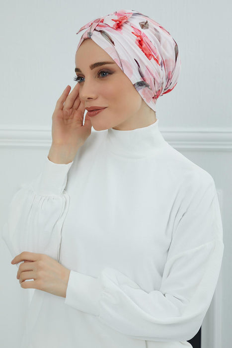 Handmade Instant Turban Bonnet Cap with Bow Tie on the Front Side, Fashionable Cotton Head Wrap Lightweight Head Scarf with Bow Tie,B-7YD