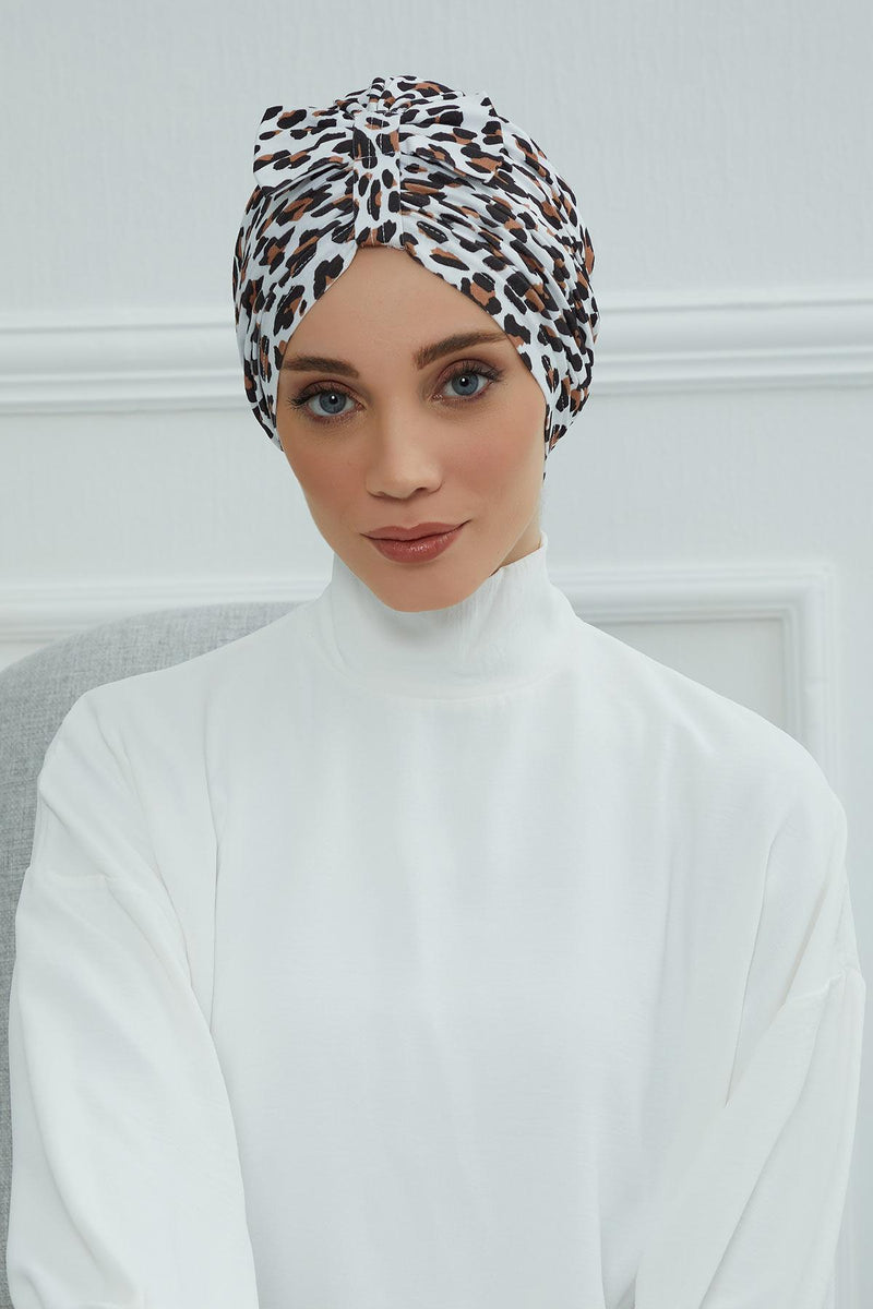 Handmade Instant Turban Bonnet Cap with Bow Tie on the Front Side, Fashionable Cotton Head Wrap Lightweight Head Scarf with Bow Tie,B-7YD