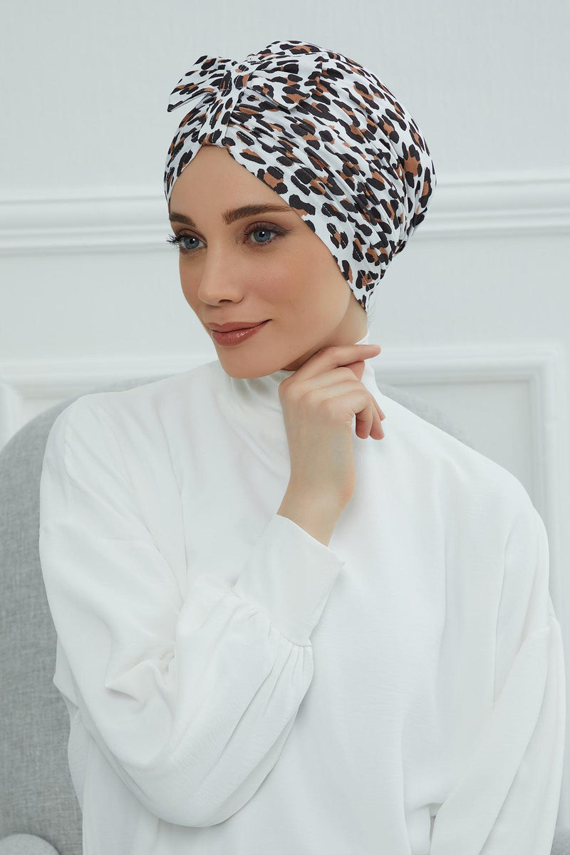 Handmade Instant Turban Bonnet Cap with Bow Tie on the Front Side, Fashionable Cotton Head Wrap Lightweight Head Scarf with Bow Tie,B-7YD