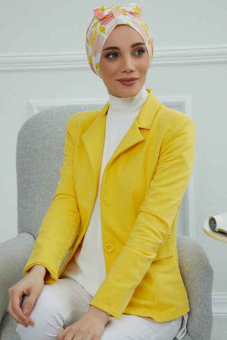 Handmade Instant Turban Bonnet Cap with Bow Tie on the Front Side, Fashionable Cotton Head Wrap Lightweight Head Scarf with Bow Tie,B-7YD
