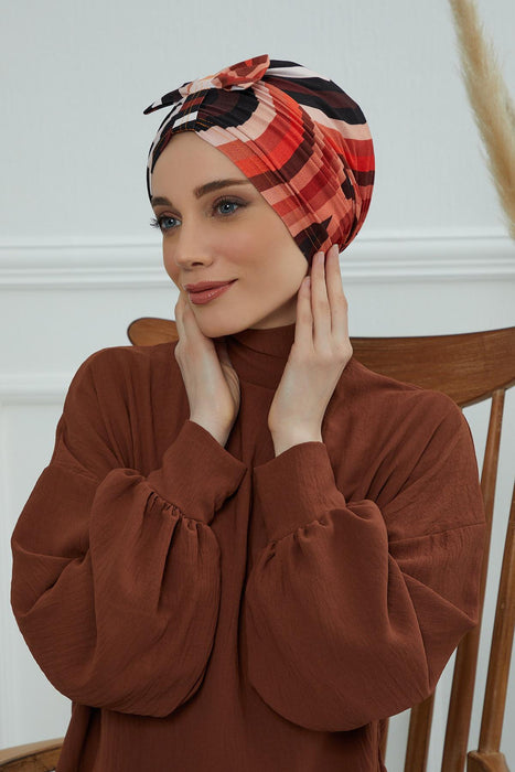 Handmade Instant Turban Bonnet Cap with Bow Tie on the Front Side, Fashionable Cotton Head Wrap Lightweight Head Scarf with Bow Tie,B-7YD