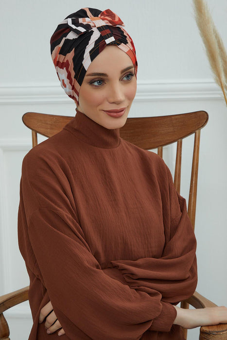 Handmade Instant Turban Bonnet Cap with Bow Tie on the Front Side, Fashionable Cotton Head Wrap Lightweight Head Scarf with Bow Tie,B-7YD