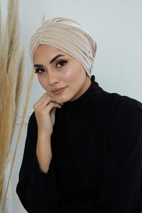 Velvet Shirred Instant Turban Headwrap, Soft Head Turban For Women Fashion Instant Turban Ready to Wear Pretied Chemo Headwear Hijab,B-13K