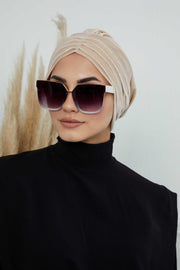 Velvet Shirred Instant Turban Headwrap, Soft Head Turban For Women Fashion Instant Turban Ready to Wear Pretied Chemo Headwear Hijab,B-13K Beige