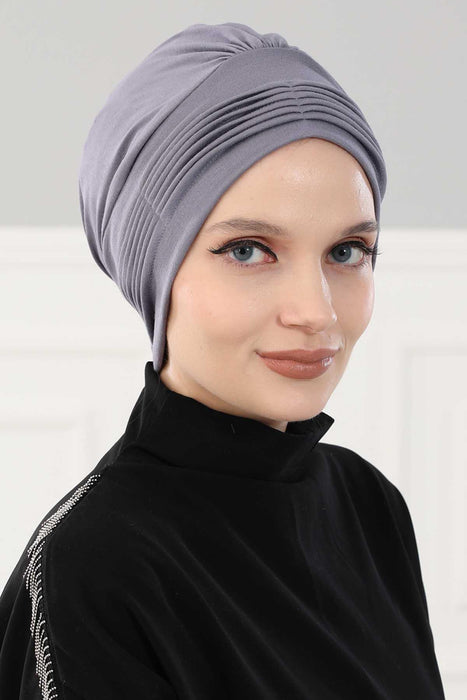 Fashionable Pleated Instant Turban Hijab for Women, Breathable Cotton Stretch Head Cover, High Quality Chemo & Alopecia Headwrap,B-19