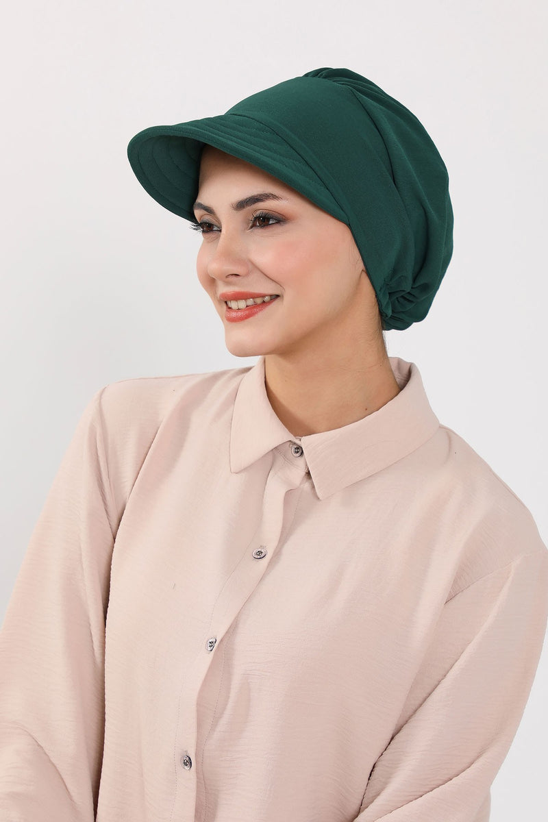 High Quality Newsboy Women Hat, Pre-Tied Turban made from High Quality Wrinkle-Resistant Aerobin Fabric, Visored Instant Turban Cover,B-73A