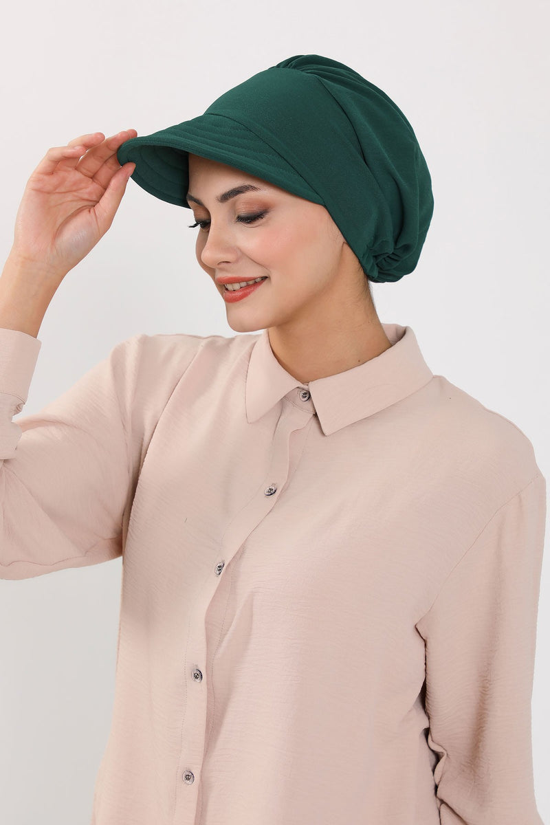 High Quality Newsboy Women Hat, Pre-Tied Turban made from High Quality Wrinkle-Resistant Aerobin Fabric, Visored Instant Turban Cover,B-73A