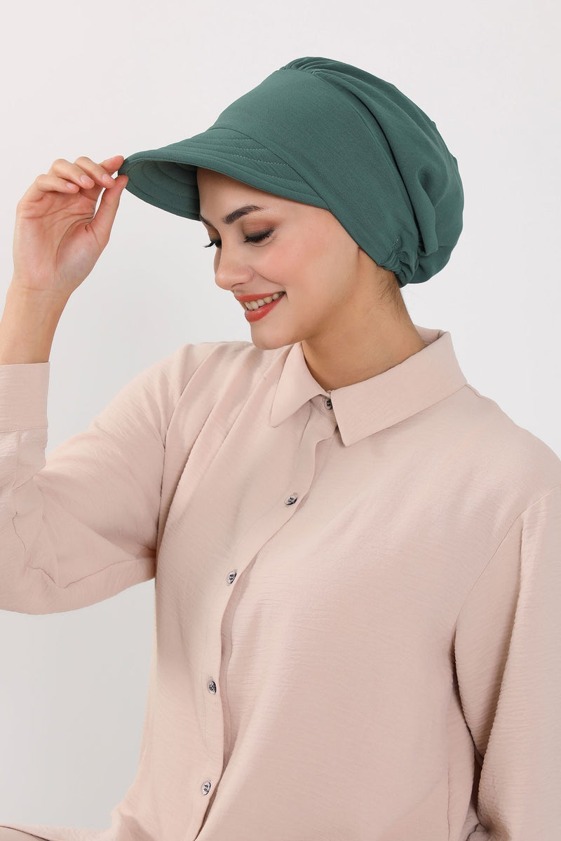 High Quality Newsboy Women Hat, Pre-Tied Turban made from High Quality Wrinkle-Resistant Aerobin Fabric, Visored Instant Turban Cover,B-73A
