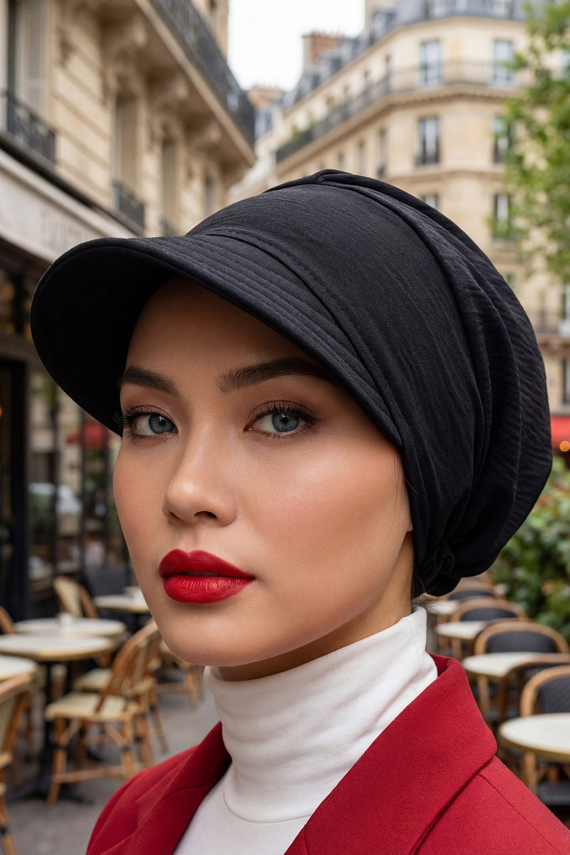 High Quality Newsboy Women Hat, Pre-Tied Turban made from High Quality Wrinkle-Resistant Aerobin Fabric, Visored Instant Turban Cover,B-73A