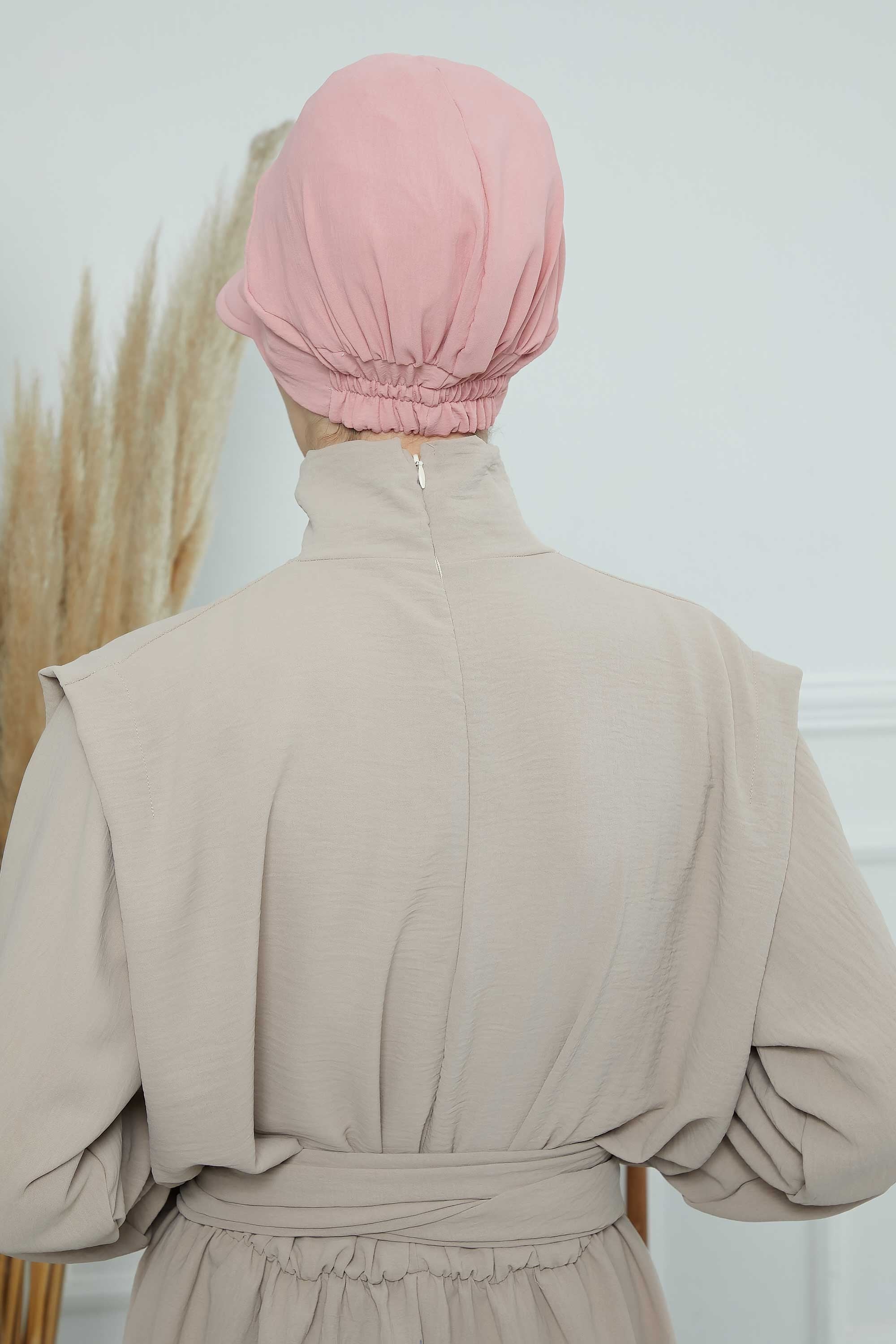 High Quality Newsboy Women Hat, Pre-Tied Turban made from High Quality Wrinkle-Resistant Aerobin Fabric, Visored Instant Turban Cover,B-73A Pink