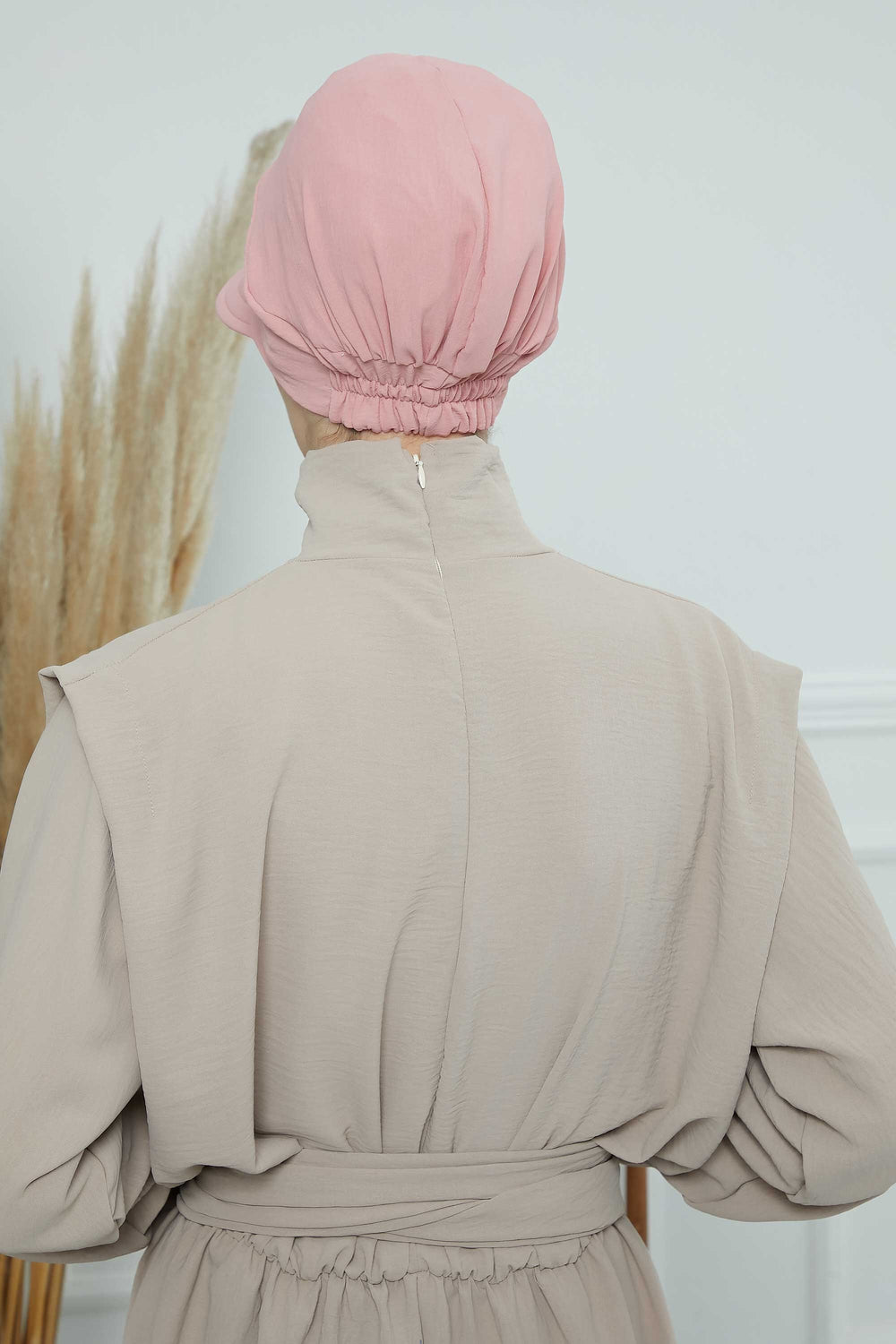 High Quality Newsboy Women Hat, Pre-Tied Turban made from High Quality Wrinkle-Resistant Aerobin Fabric, Visored Instant Turban Cover,B-73A Pink