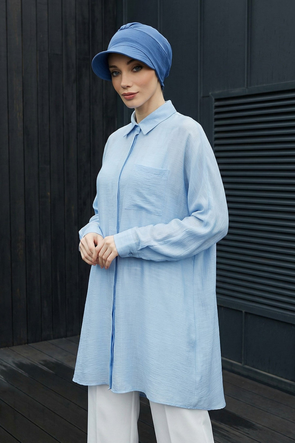 High Quality Newsboy Women Hat, Pre-Tied Turban made from High Quality Wrinkle-Resistant Aerobin Fabric, Visored Instant Turban Cover,B-73A Blue