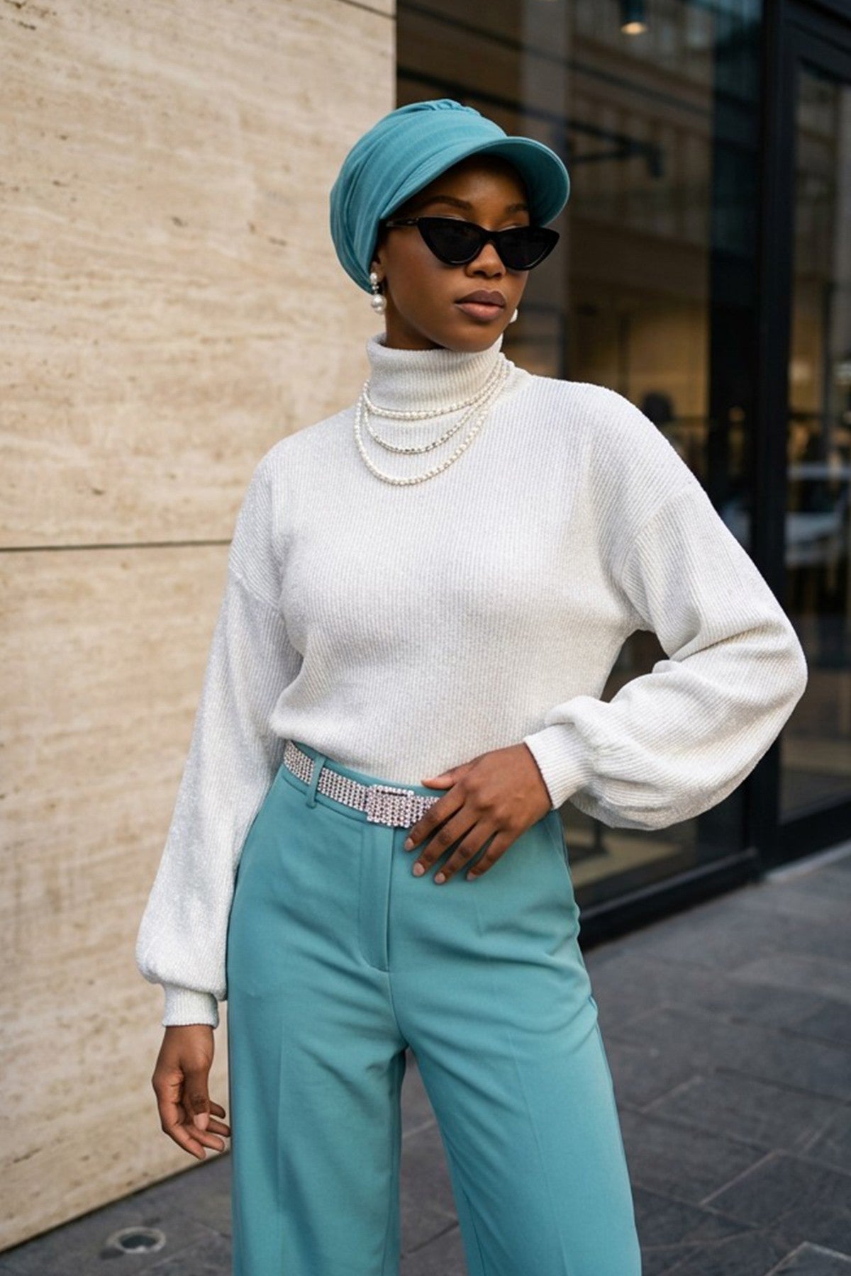 High Quality Newsboy Women Hat, Pre-Tied Turban made from High Quality Wrinkle-Resistant Aerobin Fabric, Visored Instant Turban Cover,B-73A Mint Green