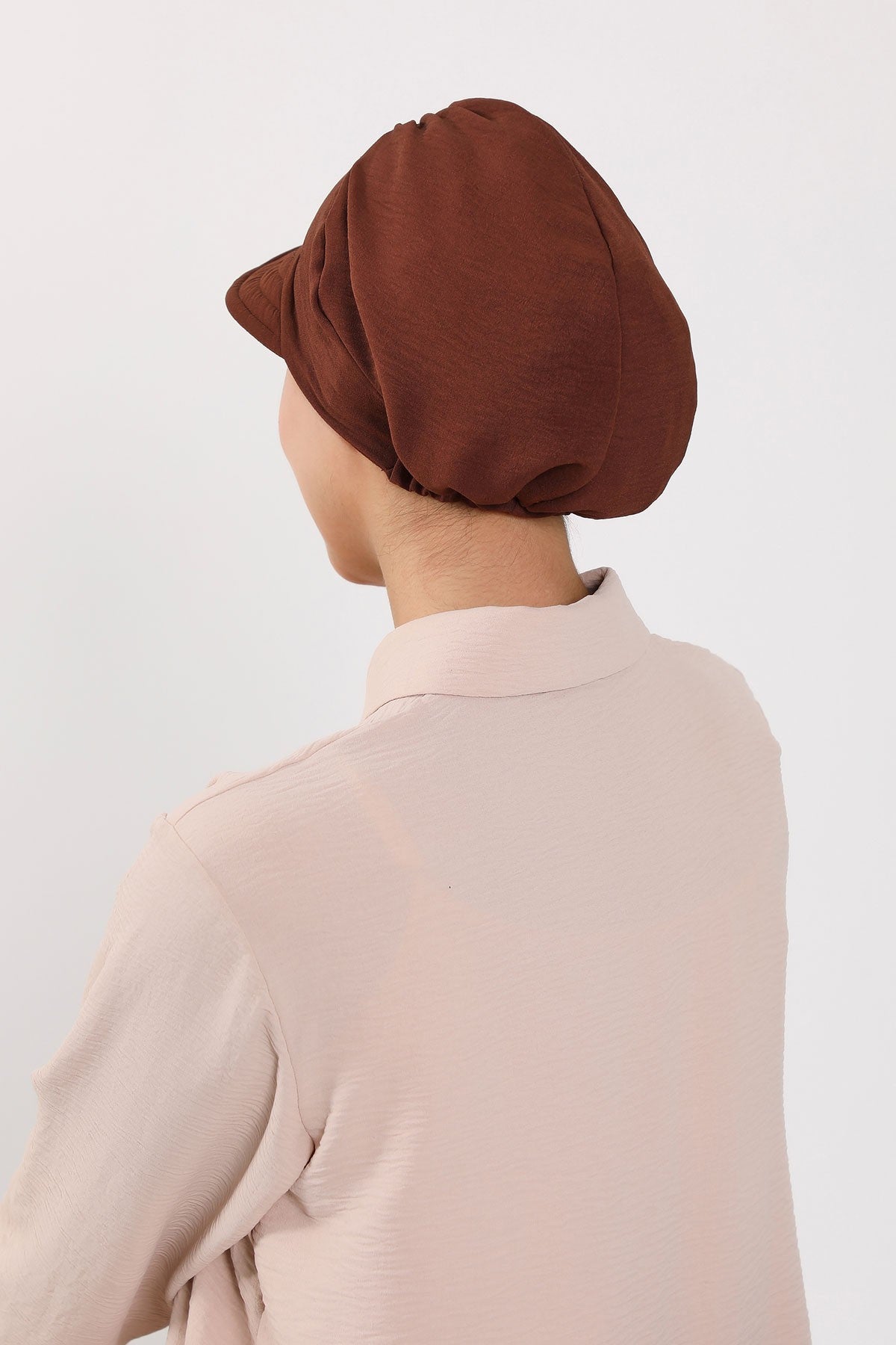 High Quality Newsboy Women Hat, Pre-Tied Turban made from High Quality Wrinkle-Resistant Aerobin Fabric, Visored Instant Turban Cover,B-73A Brown