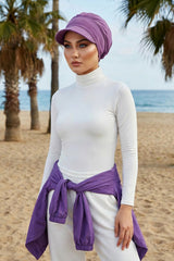 High Quality Newsboy Women Hat, Pre-Tied Turban made from High Quality Wrinkle-Resistant Aerobin Fabric, Visored Instant Turban Cover,B-73A Purple 2