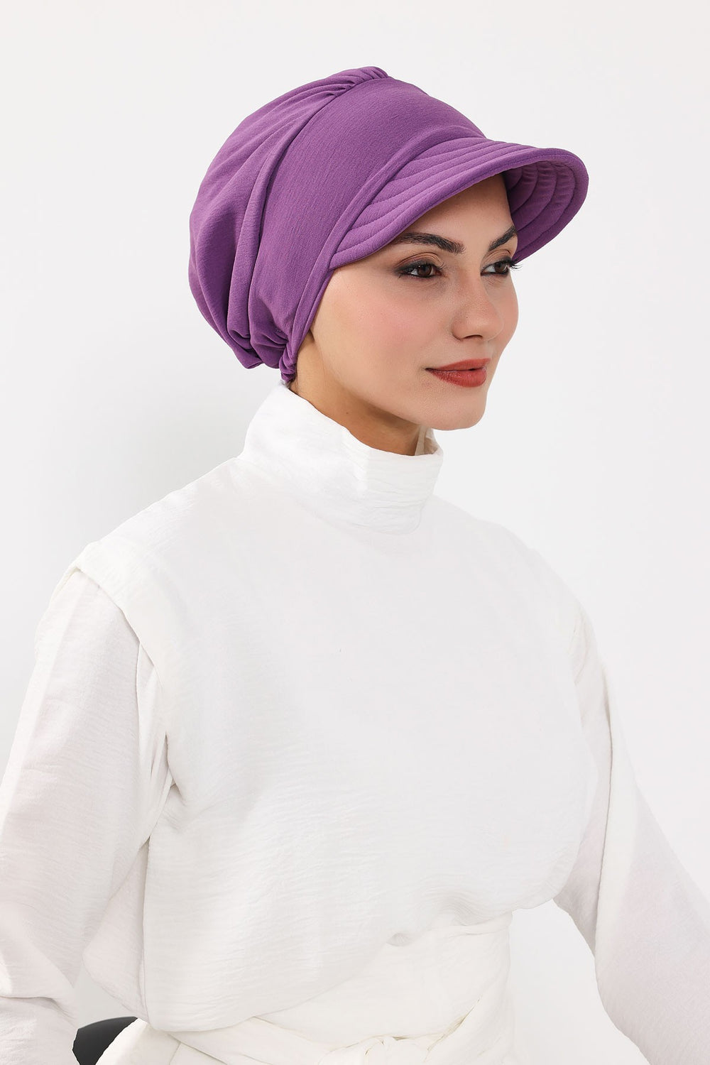 High Quality Newsboy Women Hat, Pre-Tied Turban made from High Quality Wrinkle-Resistant Aerobin Fabric, Visored Instant Turban Cover,B-73A Purple 2