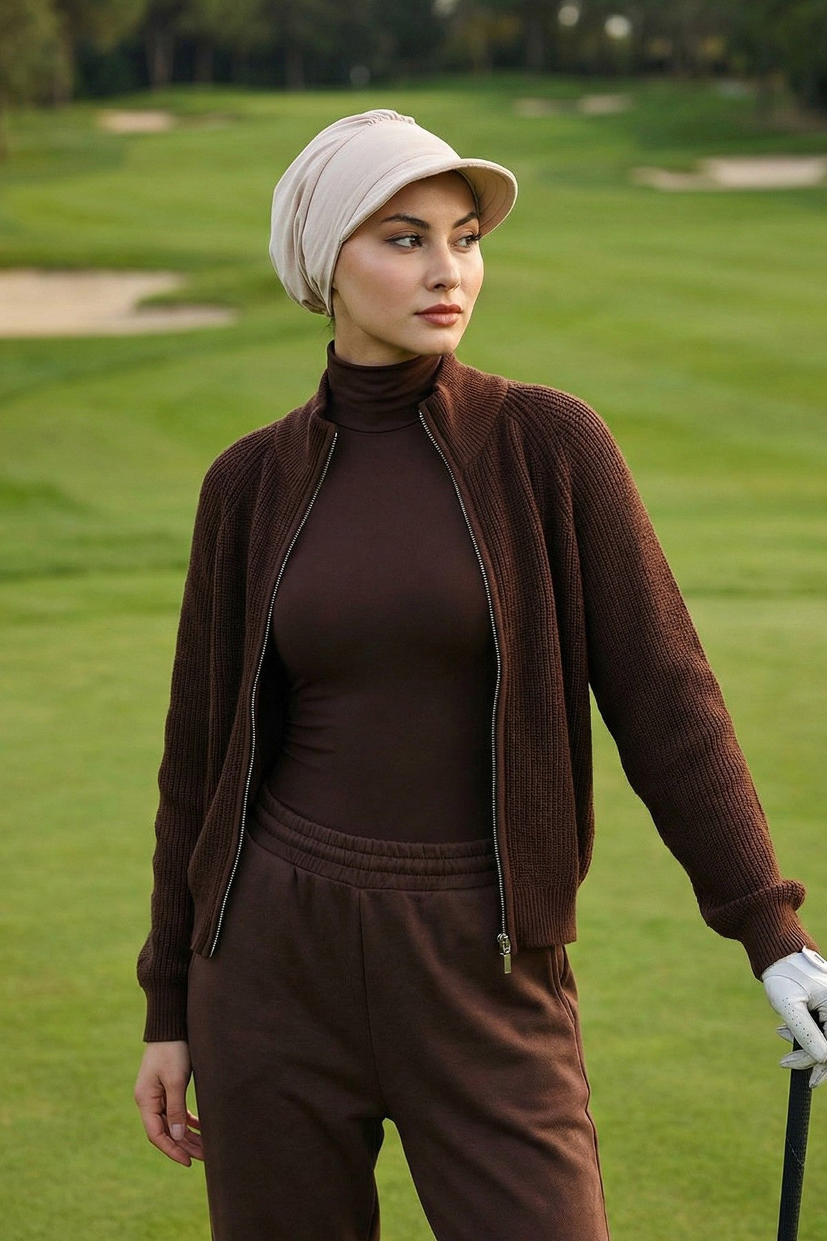 High Quality Newsboy Women Hat, Pre-Tied Turban made from High Quality Wrinkle-Resistant Aerobin Fabric, Visored Instant Turban Cover,B-73A Stone