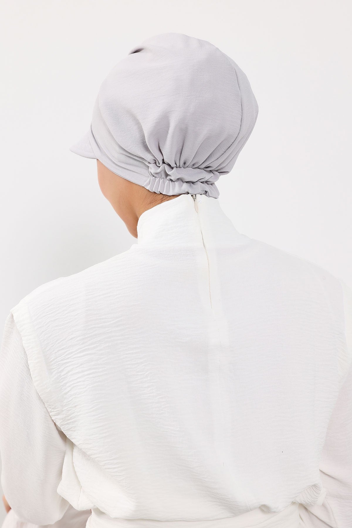 High Quality Newsboy Women Hat, Pre-Tied Turban made from High Quality Wrinkle-Resistant Aerobin Fabric, Visored Instant Turban Cover,B-73A Light Grey