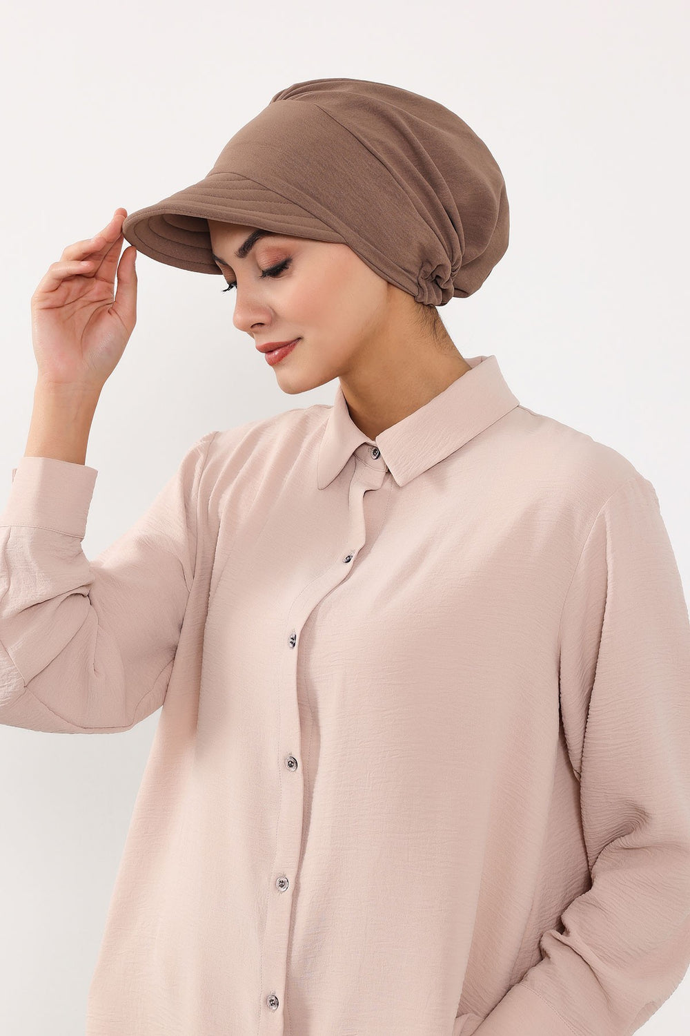High Quality Newsboy Women Hat, Pre-Tied Turban made from High Quality Wrinkle-Resistant Aerobin Fabric, Visored Instant Turban Cover,B-73A Chocolate