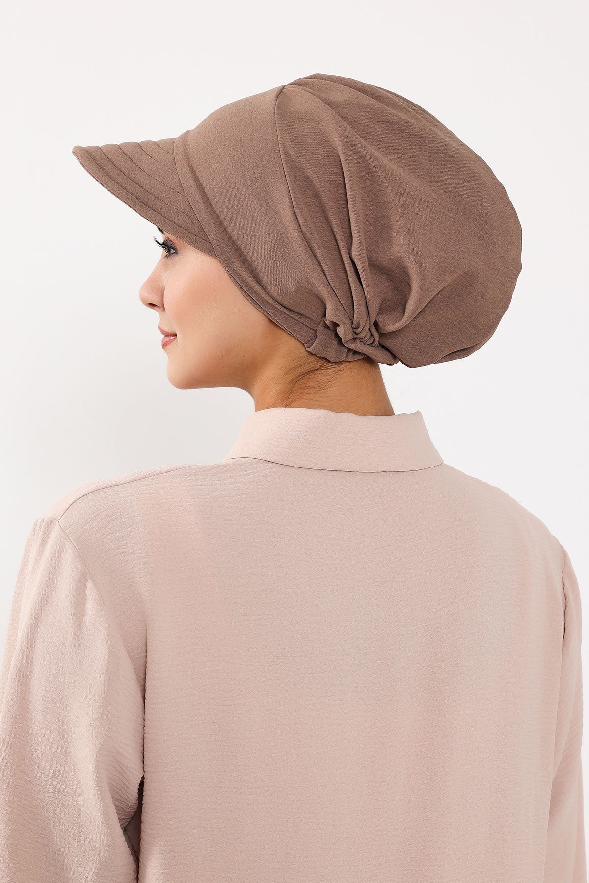 High Quality Newsboy Women Hat, Pre-Tied Turban made from High Quality Wrinkle-Resistant Aerobin Fabric, Visored Instant Turban Cover,B-73A Chocolate