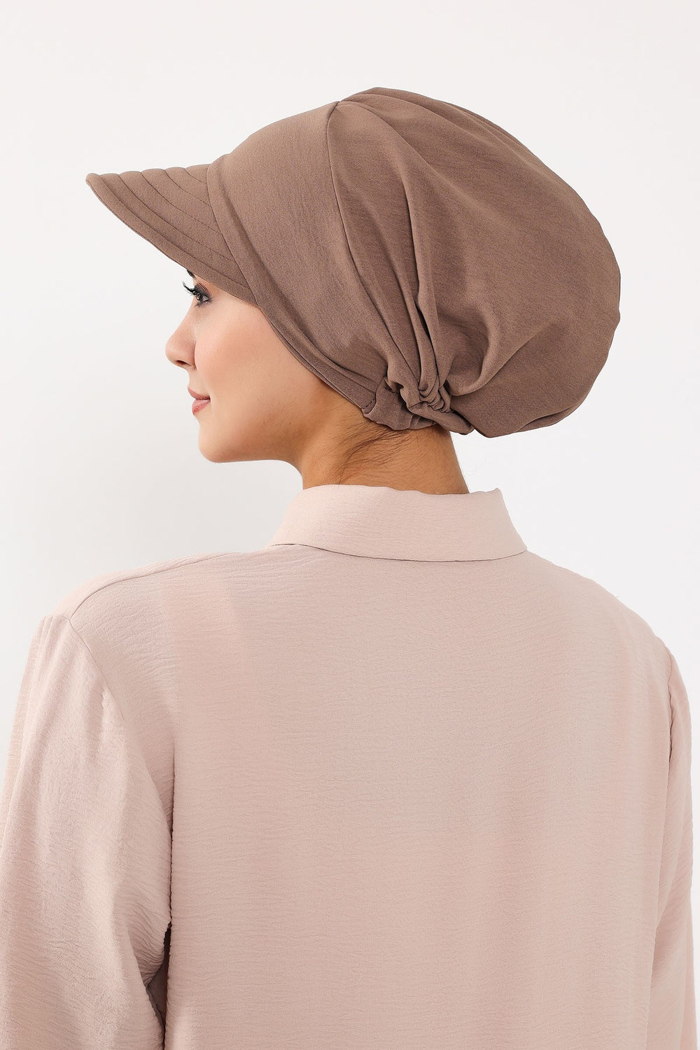 High Quality Newsboy Women Hat, Pre-Tied Turban made from High Quality Wrinkle-Resistant Aerobin Fabric, Visored Instant Turban Cover,B-73A Chocolate
