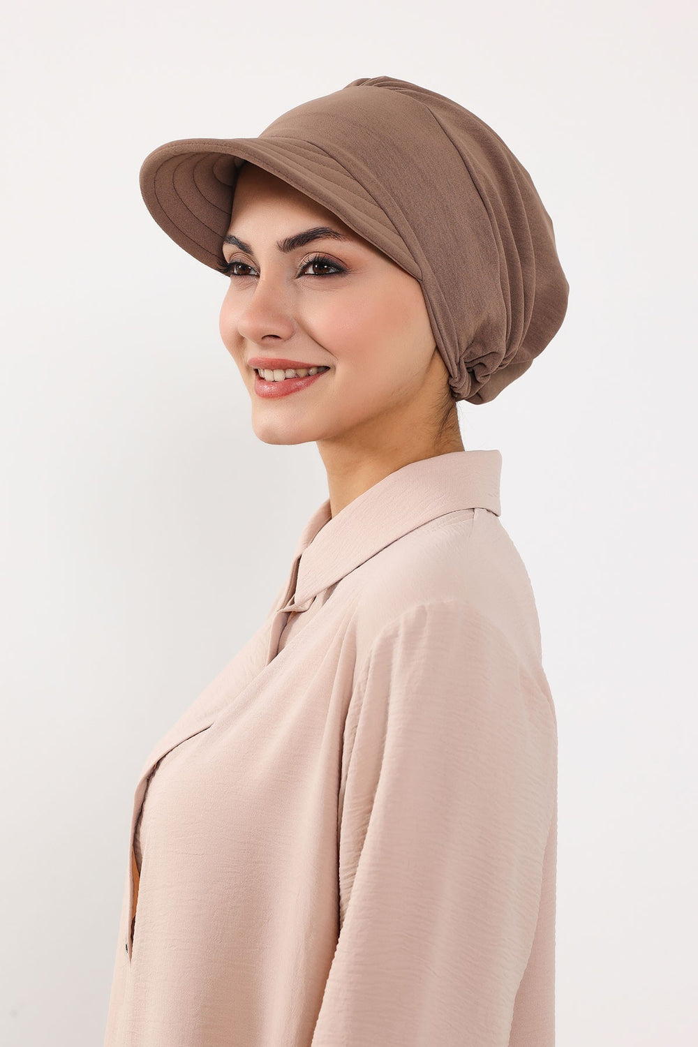 High Quality Newsboy Women Hat, Pre-Tied Turban made from High Quality Wrinkle-Resistant Aerobin Fabric, Visored Instant Turban Cover,B-73A Chocolate