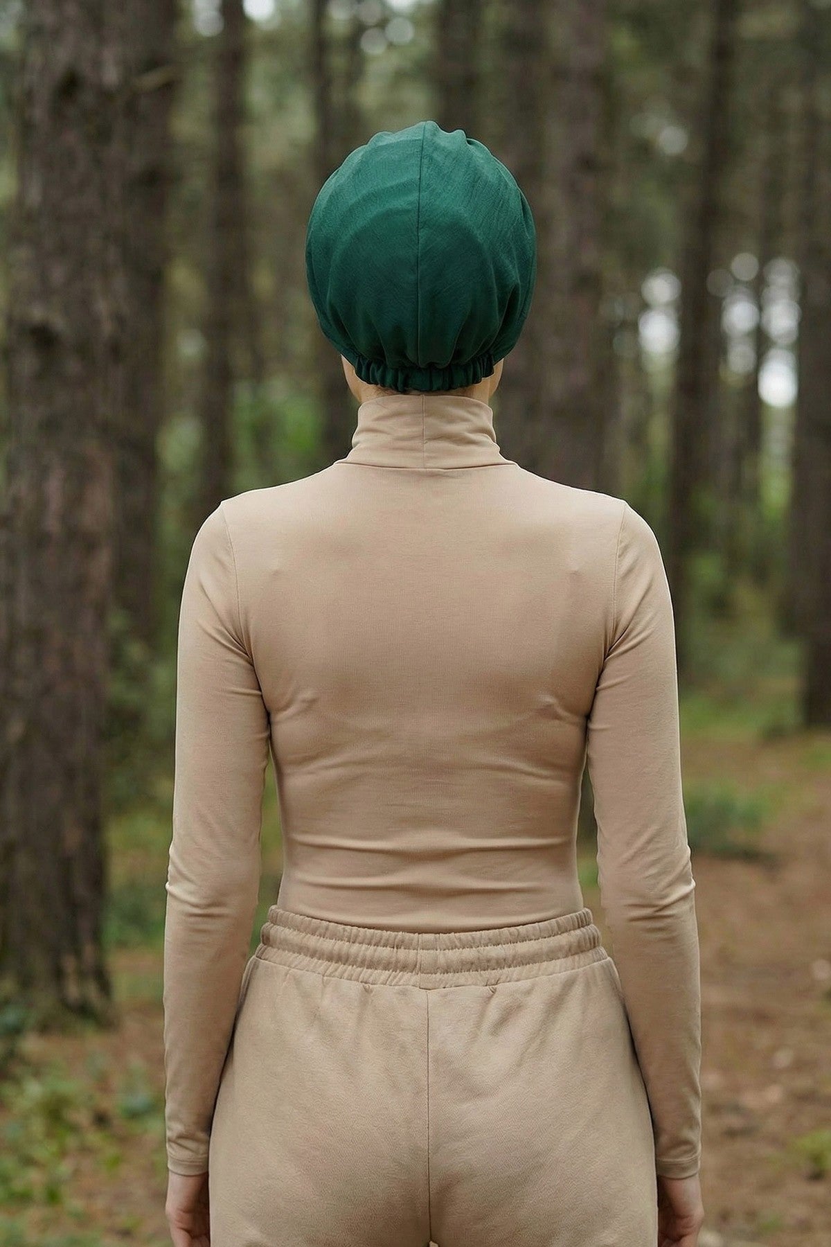 High Quality Newsboy Women Hat, Pre-Tied Turban made from High Quality Wrinkle-Resistant Aerobin Fabric, Visored Instant Turban Cover,B-73A Dark Green