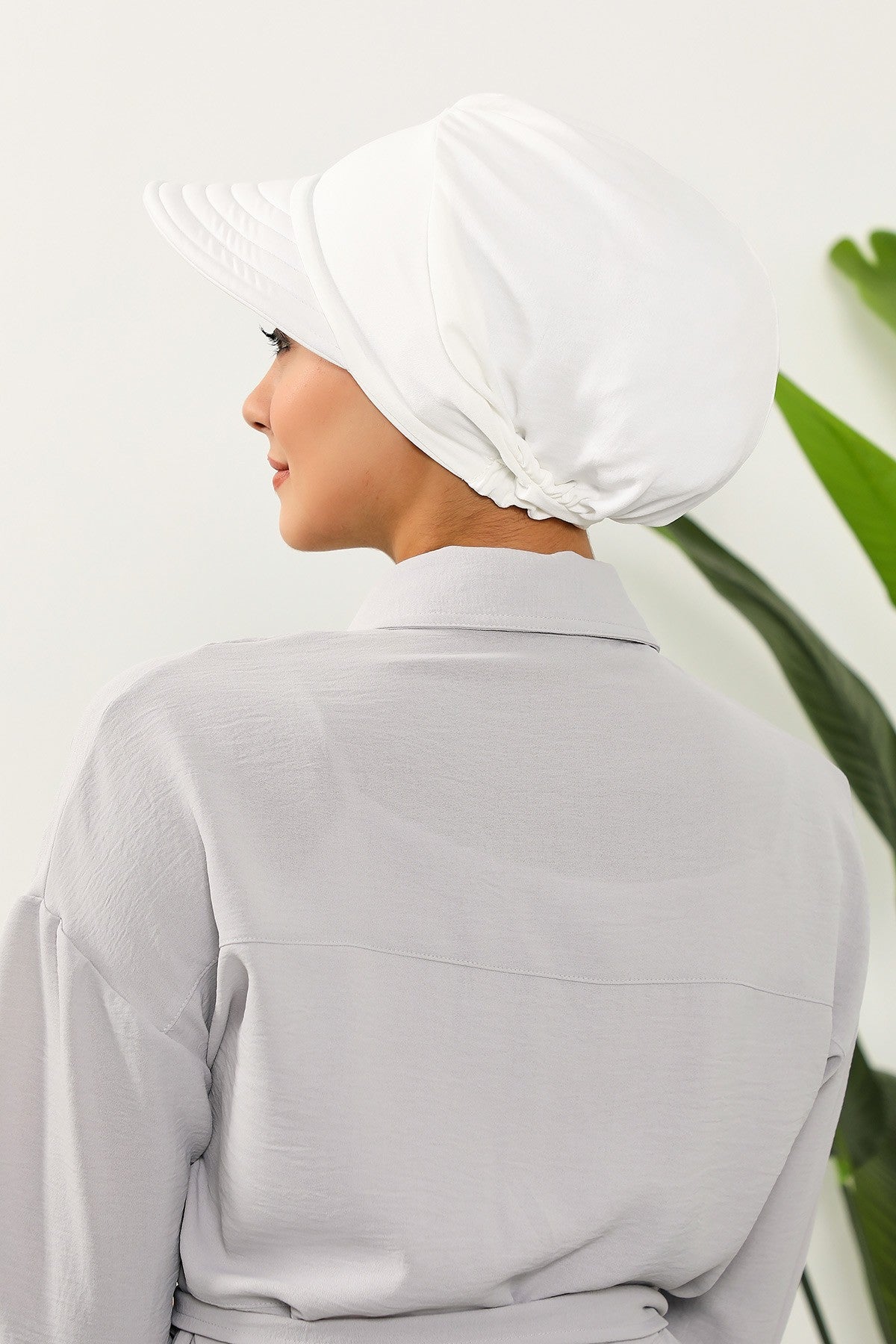 High Quality Newsboy Women Hat, Pre-Tied Turban made from High Quality Wrinkle-Resistant Aerobin Fabric, Visored Instant Turban Cover,B-73A Ecru