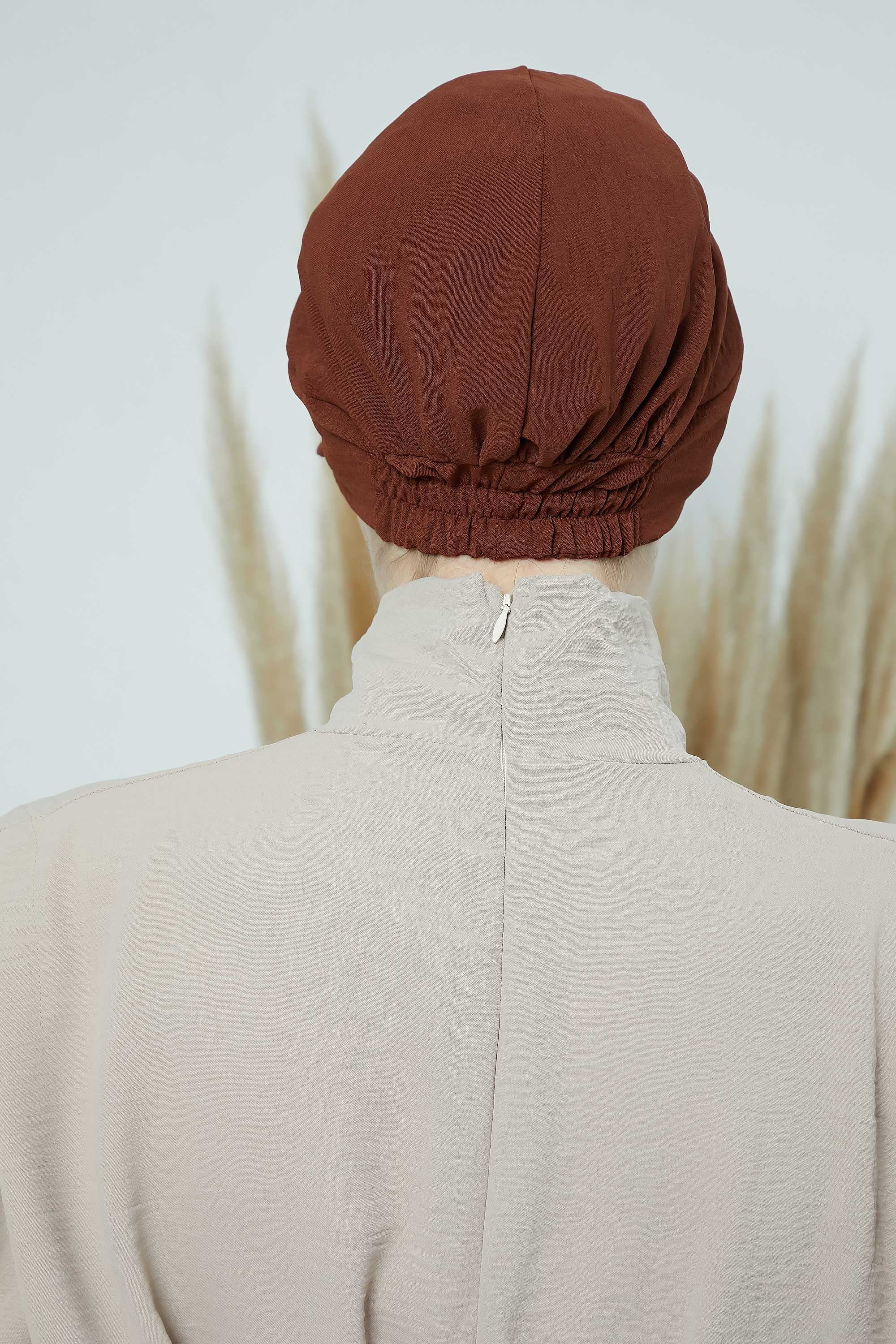 High Quality Newsboy Women Hat, Pre-Tied Turban made from High Quality Wrinkle-Resistant Aerobin Fabric, Visored Instant Turban Cover,B-73A Cinnamon