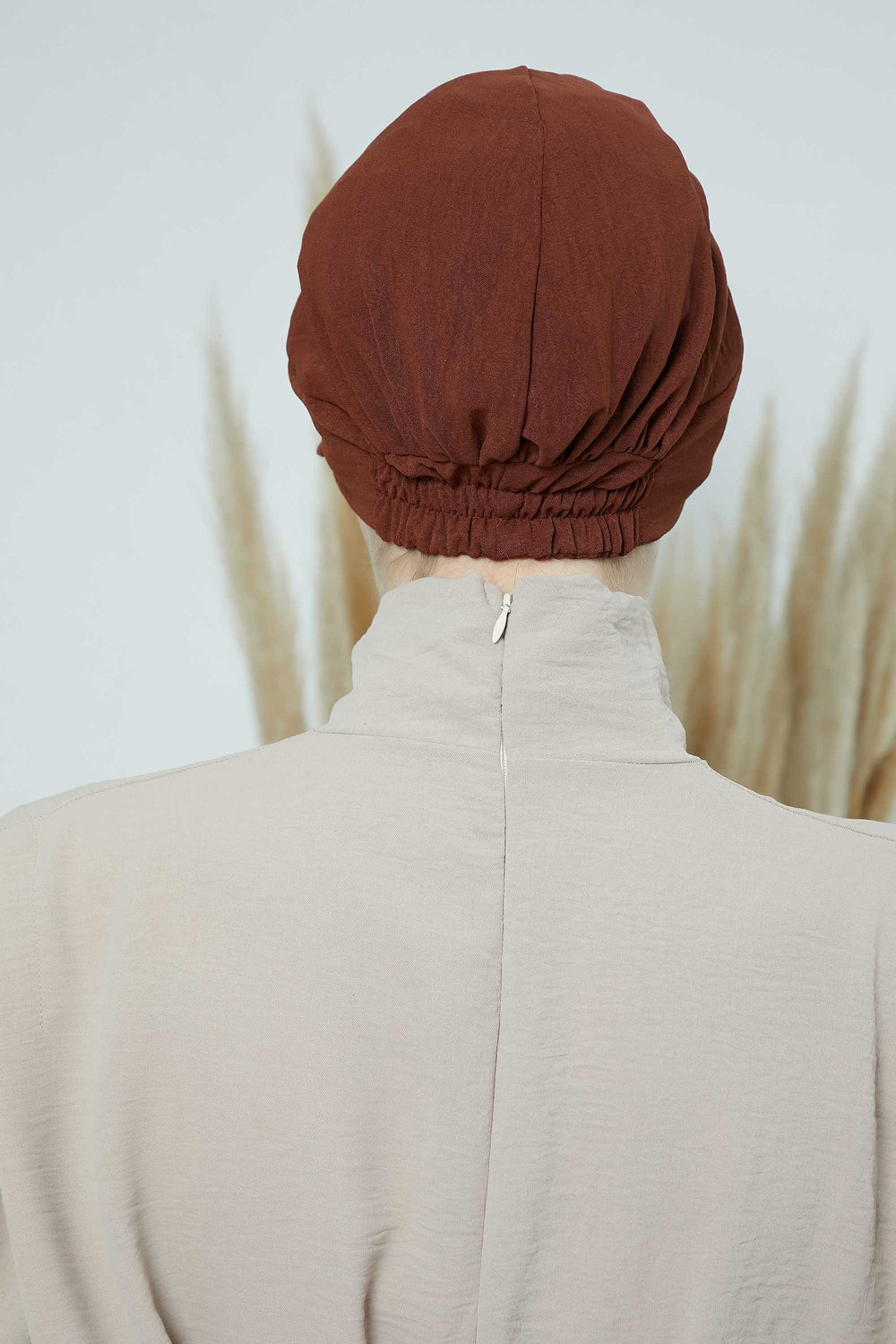 High Quality Newsboy Women Hat, Pre-Tied Turban made from High Quality Wrinkle-Resistant Aerobin Fabric, Visored Instant Turban Cover,B-73A Cinnamon