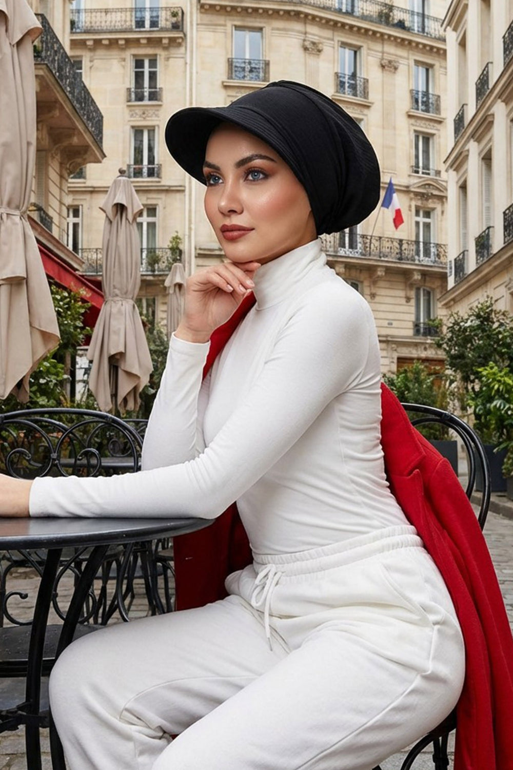High Quality Newsboy Women Hat, Pre-Tied Turban made from High Quality Wrinkle-Resistant Aerobin Fabric, Visored Instant Turban Cover,B-73A Black