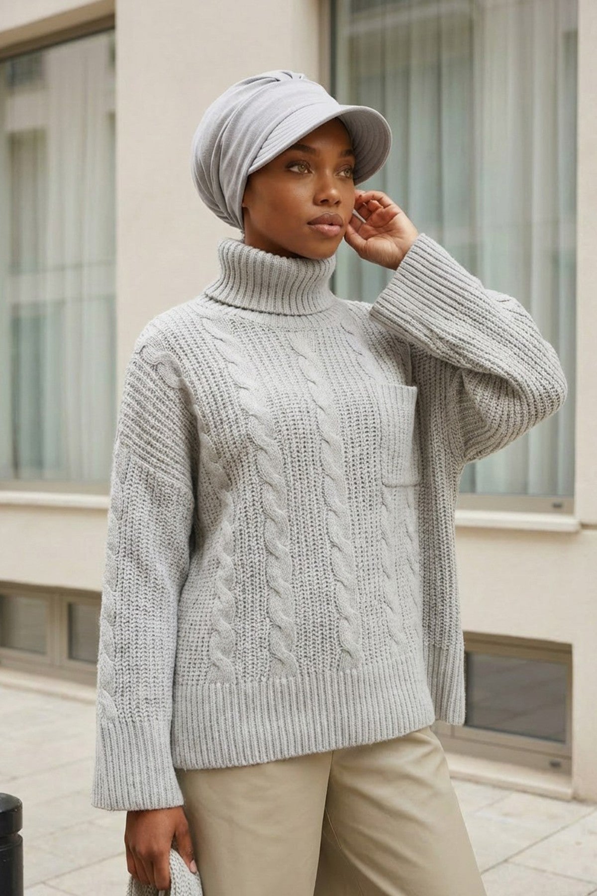 High Quality Newsboy Women Hat, Pre-Tied Turban made from High Quality Wrinkle-Resistant Aerobin Fabric, Visored Instant Turban Cover,B-73A Grey